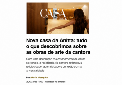Obras da artista da Cosmos, a espanhola Noemi Carpu, integram a coleção de obras de arte da nova residência da cantora Anitta, no Rio de Janeiro.